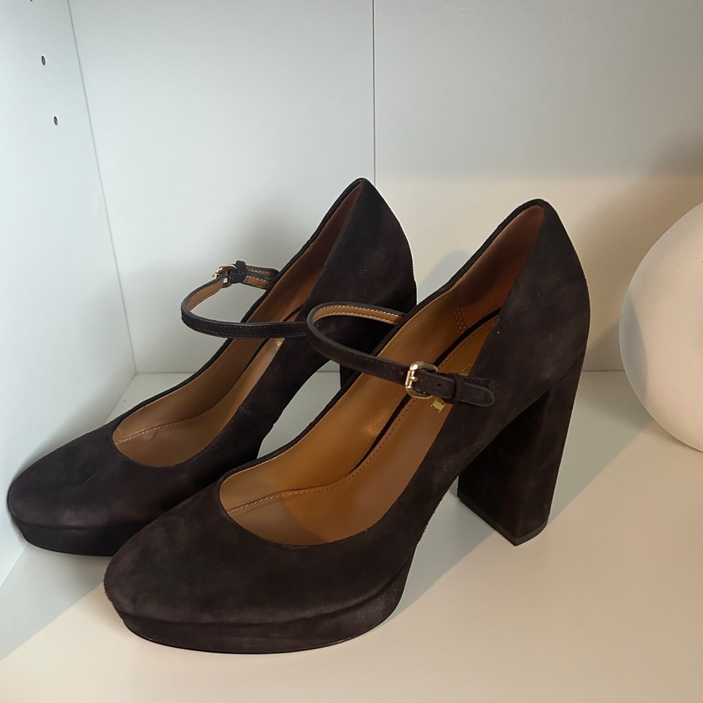 Coach Brown Suede Mary Jane Platforms